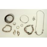 A group of silver, white metal and costume jewellery, including silver Pandora bracelet and