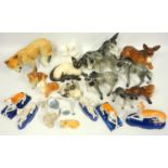 Group of animal figures, Staffordshire type dog figures, Beswick cats, Nao puppies, Cooper Craft