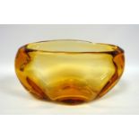 James Hogan design for Whitefriars, an amber glass bowl, 15 x 34 cm, large Italian red glass bowl,