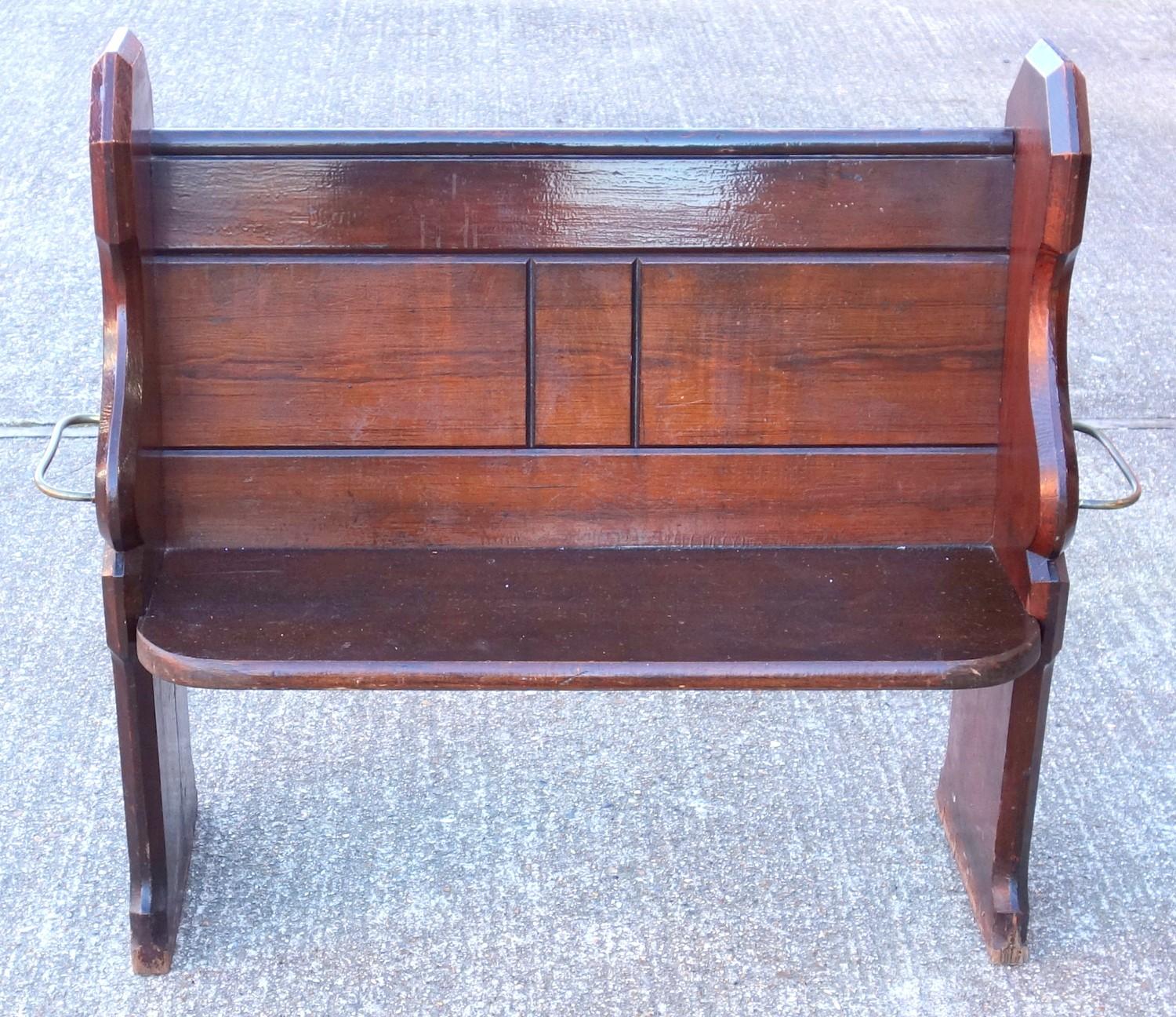 Victorian pine pew seat, numbered on either side and with brass walking stick fittings, 97 x 99 (114 - Image 4 of 5