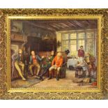 M. Dovaston, 19th Century interior, gentlemen reminiscing. print on canvas, in a gilt frame 54 x