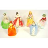 Crown Devon, Art Deco lady figure, another by Midwinter, two 1930's figures, and a later Royal