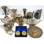 Quantity of silver plate including a tea pot with engraved decoration of ferns