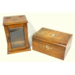 Victorian jewellery/sewing box in walnut, inlaid with mother of pearl and abalone, fitted interior