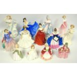 Royal Doulton figures, Blithe Morning, Elaine (with fan), Angela, Lambing time, Julie, Innocence,