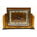 Art Deco 'Enfield' mantle clock in stepped design walnut case, the silvered dial with Roman