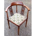 Edwardian inlaid mahogany corner chair upholstered tapestry seat, H.71.5, W. 55 cm, D. 55 cm, and a