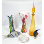 Group of mid 20th C Italian glass, including a heavy trunk form vase, other Italian glass and a