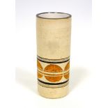 Troika cylindrical vase with orange sliced circle decoration, marked with artists mongram, 14 cm
