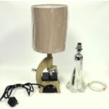 Novelty table lamp, converted from a Robin microscope, and a mid 20th Century glass table lamp (2)
