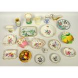 Royal Worcester fruit pin dish, signed, pin dishes by Derby, Meissen cup and saucer and others (21)