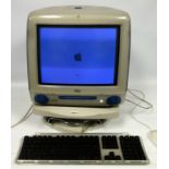Apple I Mac blue desk top computer, released 1998, this model from 2000, complete, with Apple