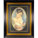 Two gilt frames with erotic prints, 40 x 35 cm, and another in black and gilt frame, 61 x 77 cm