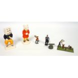 Rupert Bear Snowballing by Beswick 1982 and Pong Ping, 1981, Brittains lead figure, blacksmith,