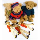 Three cloth Sunny Jim Wheat Flakes Advertising figures, and three late 20th C. teddy bears (6)