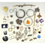 Jewellery including an Edwardian white metal and paste locket brooch, Thai white metal jewellery,