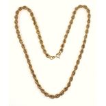 Gold rope twist chain, 9 ct, length 48 cm