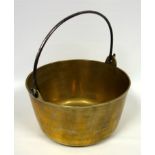 Victorian brass preserving pan with steel handle, 28 cm diameter