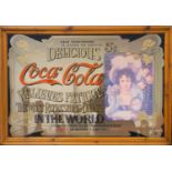Vintage Coca cola advertising mirror, in wooden frame, 1970's