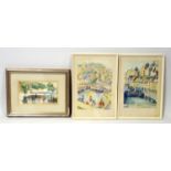 J A Mackay two harbour scenes in watercolour, 24 x 17 cm and another by a different hand depicting a