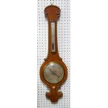 Oak cased banjo form barometer with silvered dial