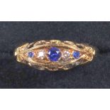 Edwardian Marquise ring, set with sapphire and diamond, size M and an emerald and diamond set