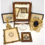 A mixed group of items including an engraving, F Bartolozzi, three further engravings, a gilt