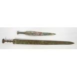 Two cast metal swords, possibly of Eastern origin, longest sword L. 64 cm overall, short sword L.