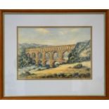 French School, Pont Du Gard Aqueduct, watercolour signed, 25 x 35 cm, oil on canvas Phillip Sanders,