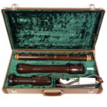 A group of vintage recorders, Swiss Kung Meisterstuck bass recorder, cased, and five others by Mueck