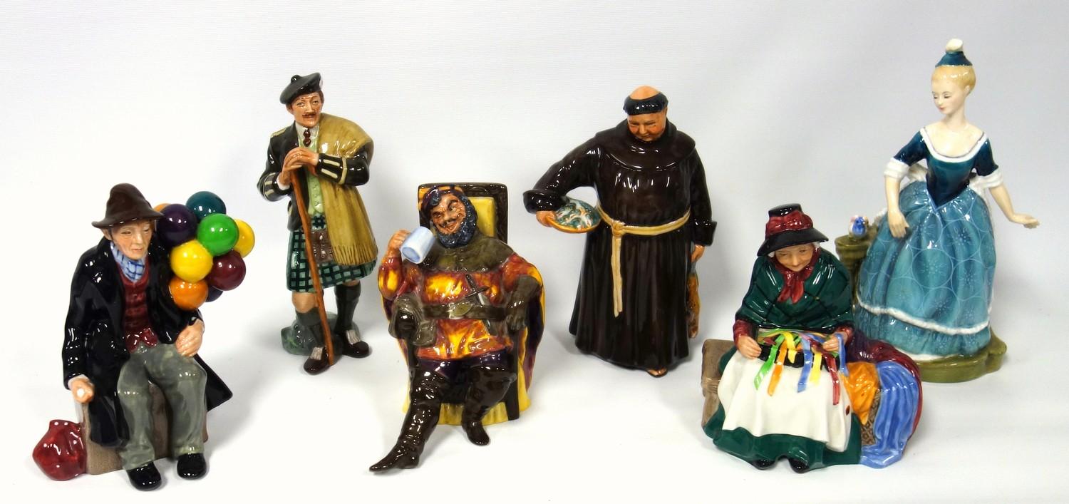 A group of Royal Doulton figures, The Laird, The Jovial Monk HN2144, The Balloon Man HN1954, The
