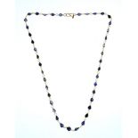Necklace of faceted pear form Ceylon sapphire, collet set in 14 ct gold, length 45 cm