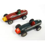 Two early Scalextric tin plate model cars, both marked BRIT & FOR. PARTS.PNOG together with a