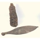 Tribal short leaf form paddle, 60 cm, section of tree with copal/amber type resin c.19th century