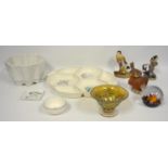 Isle of Wight glass footed lustre bowl, Caithness paperweight Poole Pottery, sectional dish, and sal