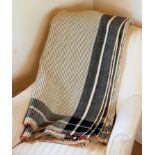 Antique Welsh blanket in natural colours, in cream and black with thin stripe in a rope twist and