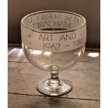 A large commemorative glass goblet, dedicated to Margaret Bide, from West Surrey College of Art