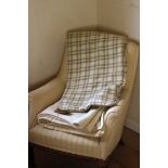 Early Welsh 20th C. pale grey plaid blanket, 186 x 184 cm and another undyed cream with two turned