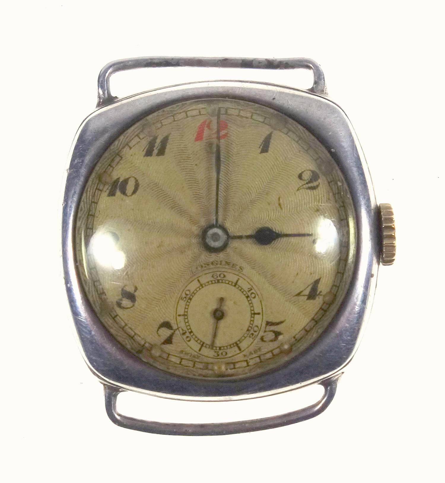 Longines 1930's cushion shape gentleman?s wristwatch, silver case, import marks, London 1932 by