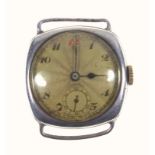 Longines 1930's cushion shape gentleman?s wristwatch, silver case, import marks, London 1932 by