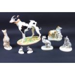 Rosenthal seated Whippet dog statue, 15cm h, 2 miniature Rosenthal studies of dogs, 5cm h, Naples