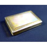 Mother of pearl and gilt white metal snuff box with engraved formal decoration and mother of pearl