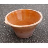 Large terracotta twin handled pot with glazed interior, 58 cm. Provenance: Margaret Bide Collection.