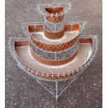 Edwardian wirework triple plant stand, with later purpose made copper troughs, 88 x 88 x 48 cm.