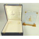 Jaeger Le Coultre, perspex ' Baguette' clock with gilt metal fittings, original box 18 x 20 cm