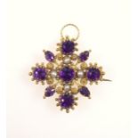 Regency period pendant, set with amethyst and pearl, within a coiled wirework and beaded setting,