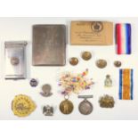 A group of military items, WW1 General Service and Allied Victory medals to Private Cox, Hampshire