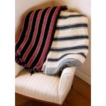 Antique blue and reddish pink stripe blanket, both with contrasting lighter stripes, 160 x 176 cm,