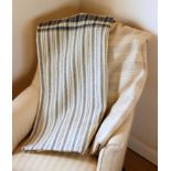 Early 20th C. blue on cream plaid blanket, hand woven on narrow width loom, 168 x 200 cm, and a