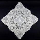 A fine 19th C. Brussels lace handkerchief the centre embroidered with a marques or marchioness
